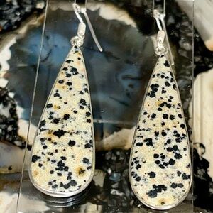 Dalmatian Stone Jasper Earrings 2 1/2”